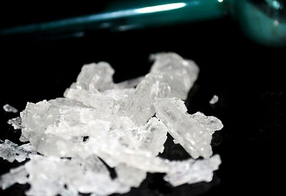 small pile of methamphetamine crystals