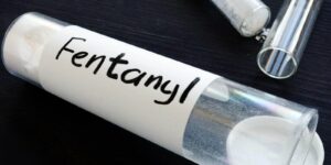 fentanyl written on a bottle with label