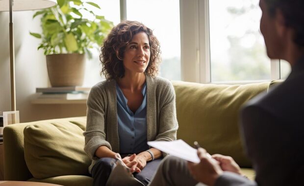 Northern Virginia psychotherapist working with a patient in a consultation at the office