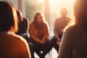 support group circle, psychological support, bokeh