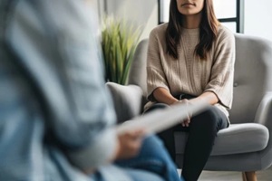 individual engaging in CBT therapy or counseling for mental health reasons