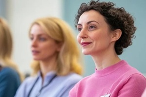 group discussion on postnatal depression in a healthcare workshop