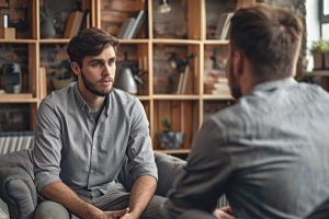 Stressed Woman Talking to A Therapist