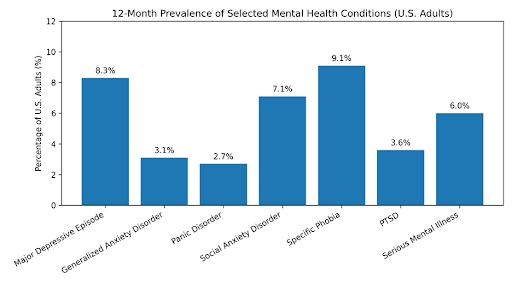 12-Month Prevalence of Selected Mental Health Conditions