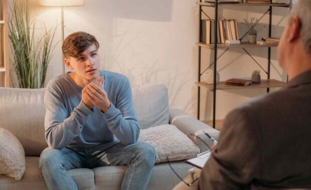 Man Discussing His Mental Problems with Therapist
