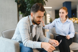 Therapist Comforting a Man During Mental Health Therapy Session